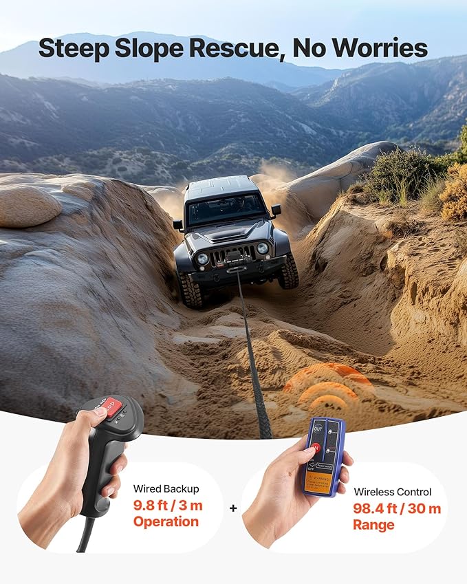 VEVOR Electric Winch, 13500 lbs Load Capacity, 12V DC Truck Winch with Φ3/8 in x 85 ft Synthetic Rope, Wireless & Wired Remote Control, IP55 Waterproof for Towing Off-Road SUV Jeep Trailer Boat