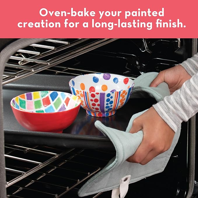 MindWare Paint Your Own Porcelain Bowls for Kids - DIY Craft Kit Makes 3 Bowls, Includes Paint and Brush