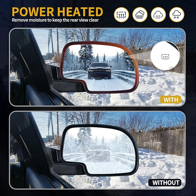 DWVO Towing Mirrors Compatible with 2003 2004 2005 2006 Chevy Silverado GMC Sierra Series Pickup, Tow Mirrors Pair with Manual Folding Power Adjustable Heated Set