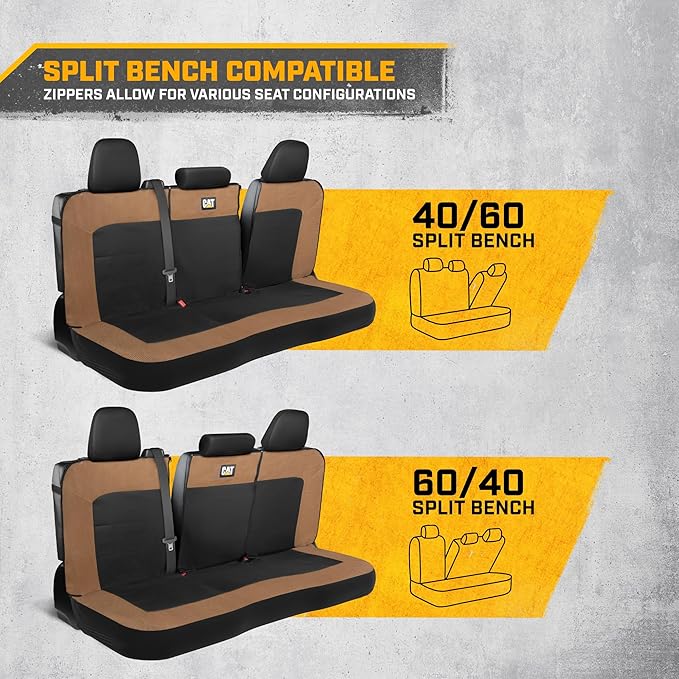 CAT MeshFlex Beige & Black Rear Seat Cover for Car – Durable Canvas & Mesh Design 60/40 Split Bench Protector for Cars, Trucks & SUVs – Back Seat Cover for Rear Bench – Interior Car Accessory
