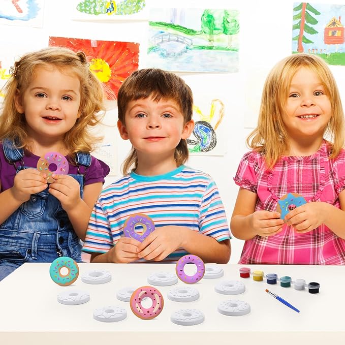 Simgoing 20 Set Dinosaur Unicorn Mermaid Donut Jungle Animal DIY Painting Kit Pumpkin Snowman Ceramic Paint Your Own Figurines Unpainted Plaster Craft for Party Favor(Donut)