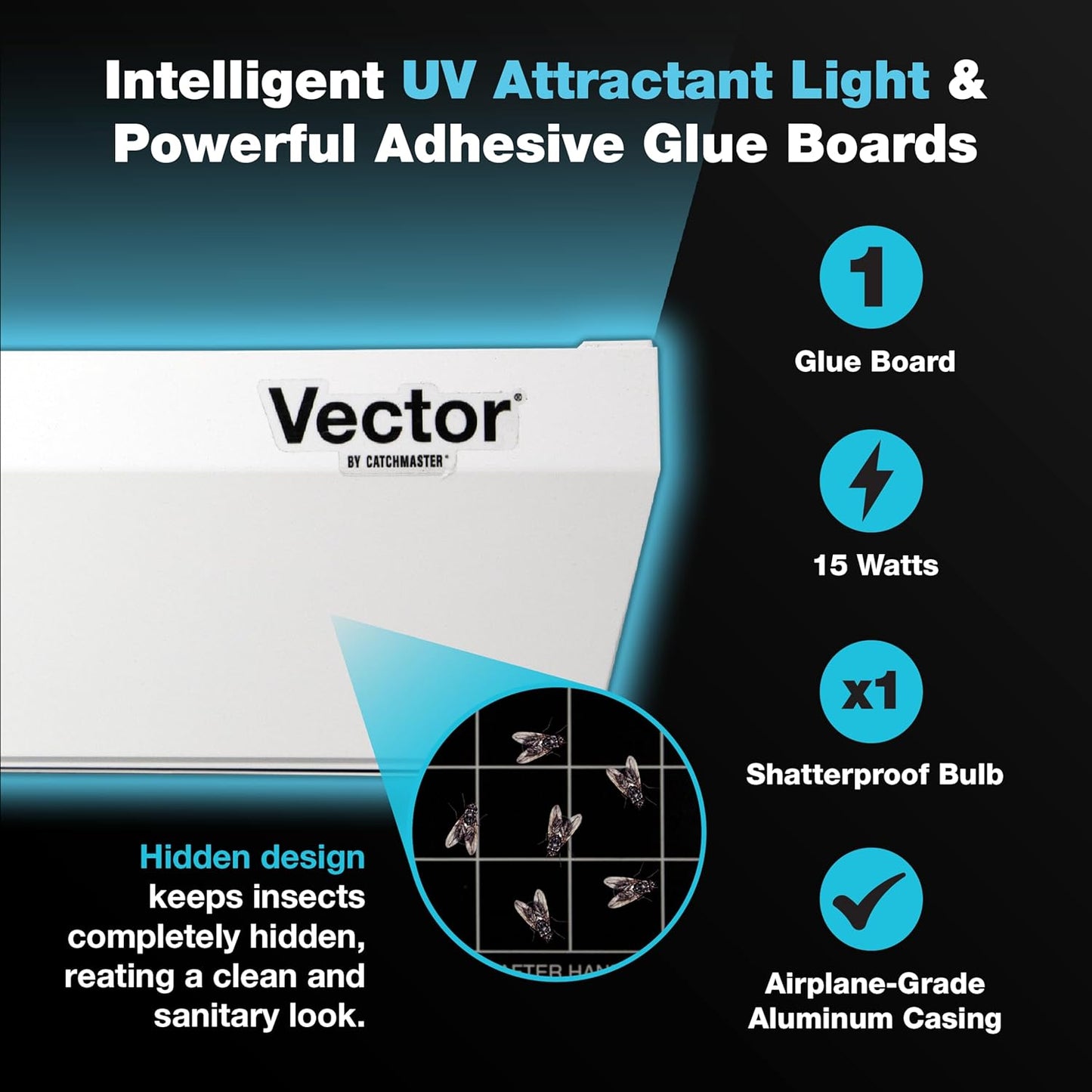 Catchmaster Vector Optima Light Trap, UV Light Fly Traps for Home, Gnat Traps for House Indoor, Shatterproof Bulbs, UV Lamp Insect Killer, Bug Catcher for Kitchen, Garage, & Warehouse - White