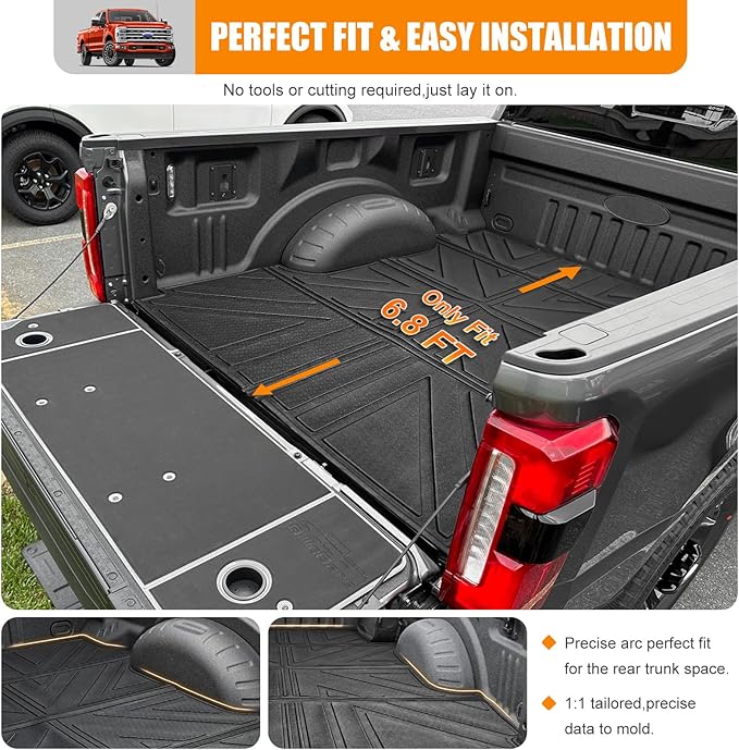 Truck Bed Mat Compatible with 2017-2024 Ford F250 F350 F450 6.8 FT Truck Bed Liner Cargo Mats TPE Cargo Liner Replacement for Ford F250 F350 Accessories(6.8FT Bed Mat)