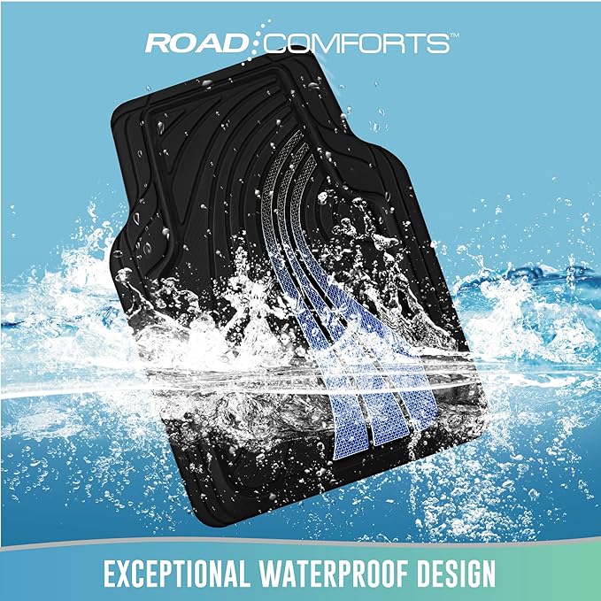 Road Comforts Car Floor Mats Full Set – Front & Rear Car Floor Mats with Aluminum Design, Anti-Slip Backing, All-Weather Protection, Trim-to-Fit Car Mats for Most Sedans, SUVs & Vans - - Blue