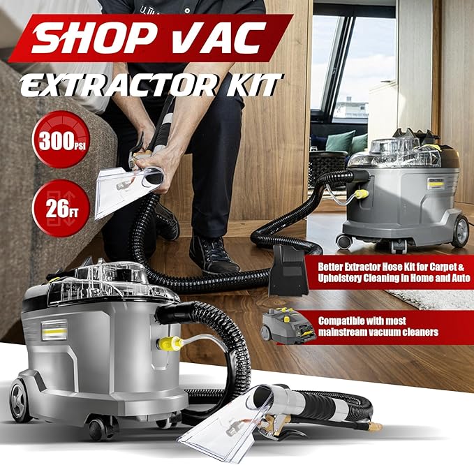 Shop Vac Extractor Kit – Powerful Carpet & Upholstery Cleaning Hose Kit for Home & Auto, Includes Wand, Hose & Adapter for Deep Cleaning