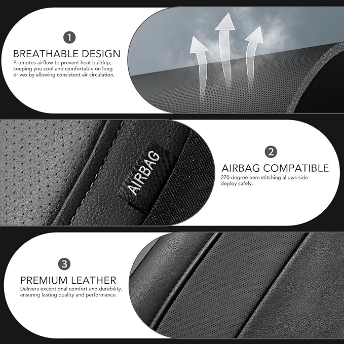 Road Comforts Car Seat Cover, Leather Car Seat Covers, Automotive Low Back Front Car Seat Covers, Airbag Compatible, Universal Fit for Most Cars (Black)