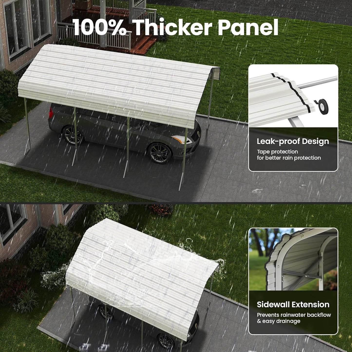 10X15ft Heavy Duty Metal Carport – Outdoor Galvanized Garage, Sturdy Structure, All-Weather Protection, Easy Assembly for Cars, Trucks, Boats, Tractors, and Outdoor Storage (White, 10x15FT)
