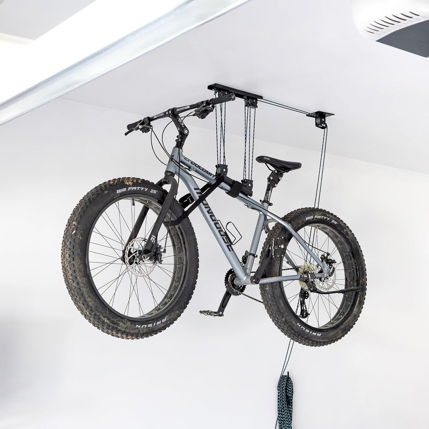 StoreYourBoard Bike Hoist, No-Slip Bicycle Ceiling Storage, Heavy-Duty Garage Pulley Lift System, Road, MTB, Fat Tire, Ebike Hanger
