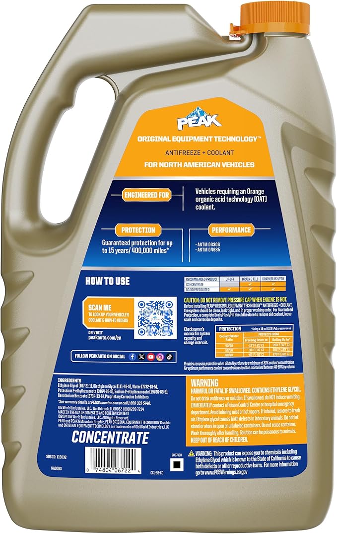 PEAK OET Extended Life Orange Concentrate Antifreeze/Coolant for North American Vehicles, 1 Gal.