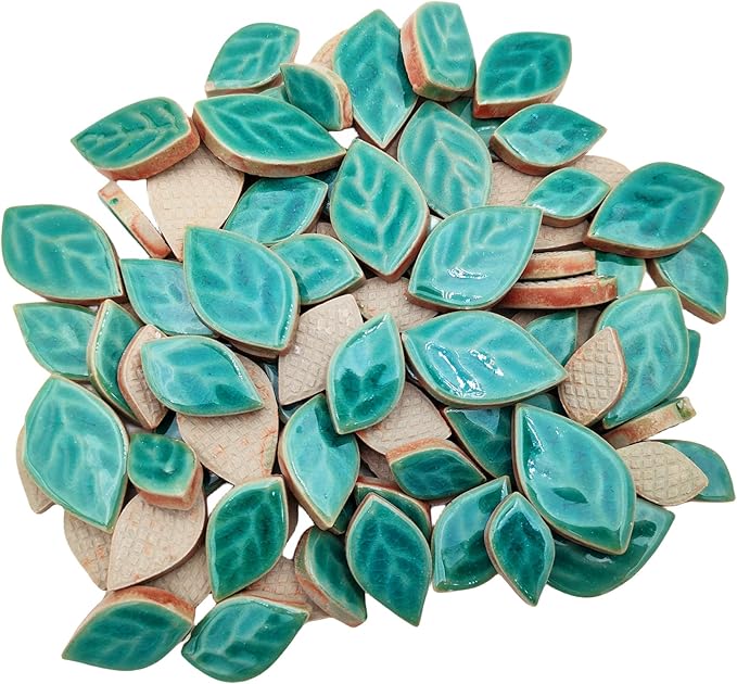 1.1LB Random Leaves Ceramics Mosaic Tiles, Making Creative 3 Size Ceramic Mosaic Pieces for DIY Craft,Flowerpots, Vases, Cups, Garden Decor Mosaic Making Supplies (Cracked Ice Green)
