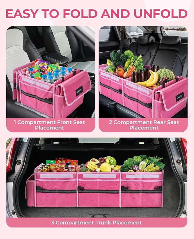 HIRALIY 4 in 1 Car Trunk Storage Organizer, Multi Compartment Foldable Trunk Storage Box with Leakproof Cooler Bag for Car Truck SUV