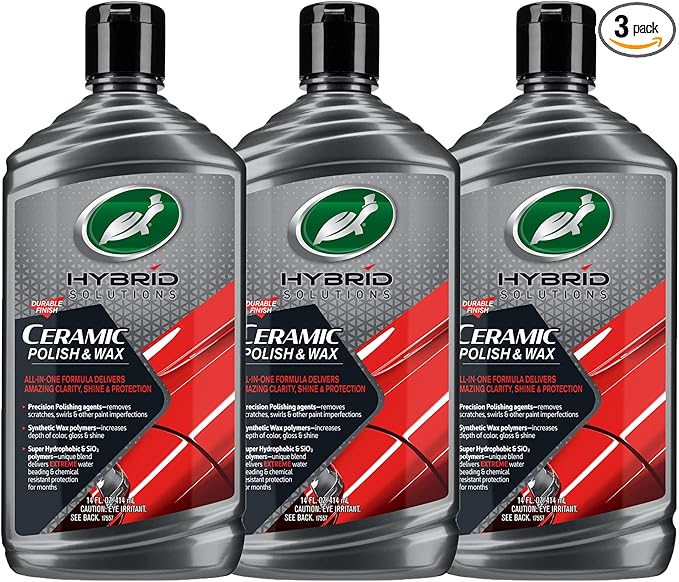 Turtle Wax 53887 Hybrid Solutions Ceramic Polish and Wax, Removes Car Scratches and Swirl Marks, Provides Water Repellency, Protection, and Shine, Hand or Machine Application, 14 oz. (Pack of 3)