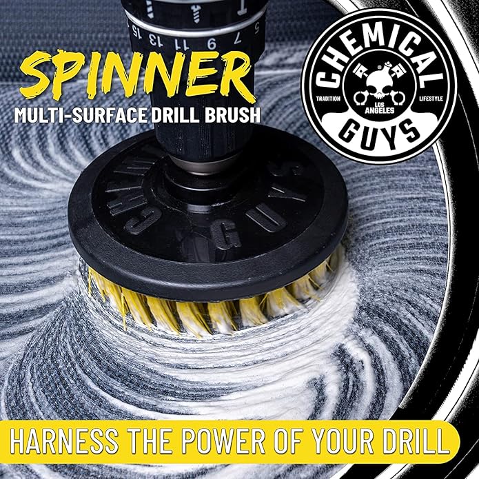 Chemical Guys Foaming Citrus Fabric Clean and Drill Brush Kit - High Foaming Stain and Odor Remover for Car Carpets, Upholstery, and Floor Mats, Deep Cleans and Deodorizes, Citrus Scent - 16 oz