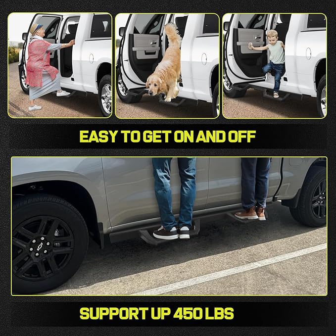 BINARY STAR Running Boards Compatible with 2007-2018 Chevy Silverado/GMC Sierra 1500 Crew Cab, 07-19 Silverado/Sierra 2500HD 3500HD. Drop Down Silverado Side Steps Step Bars Nerf Bars Carbon Steel.