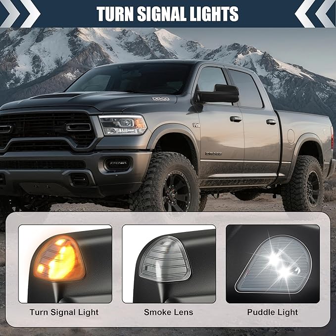 Tow Mirrors Compatible with 2009-2018 Dodge Ram 1500, 2010-2018 2500 3500, Flip Up Extended Trailer Towing Side Mirrors with Turn Signal, Power Heated, Black