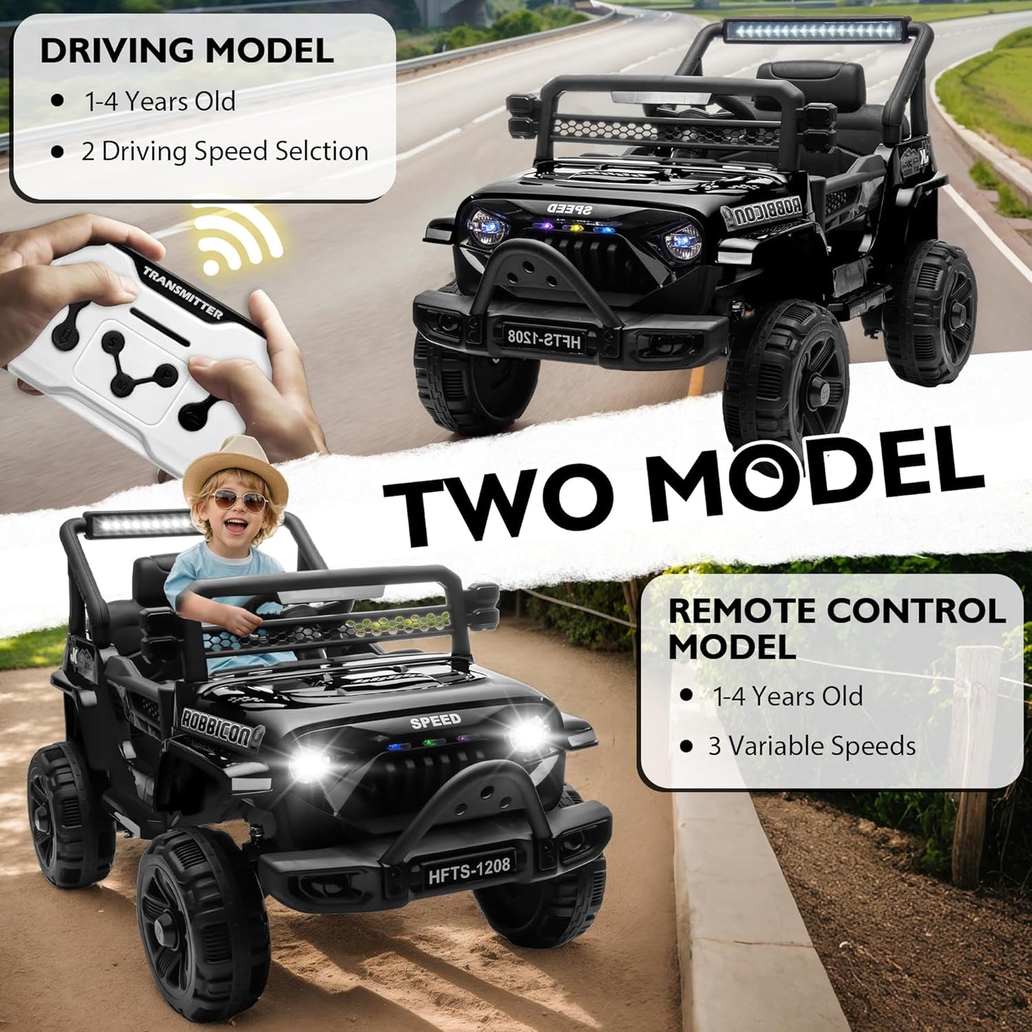 12V Ride on Electric Truck Car for Kids, 12V Kids Electric Vehicles w/Remote Control, Four-Wheel Suspension, USB, Bluetooth, Power Display, Lights, Battery Powered Ride on Toys for Boys Girls (Black)