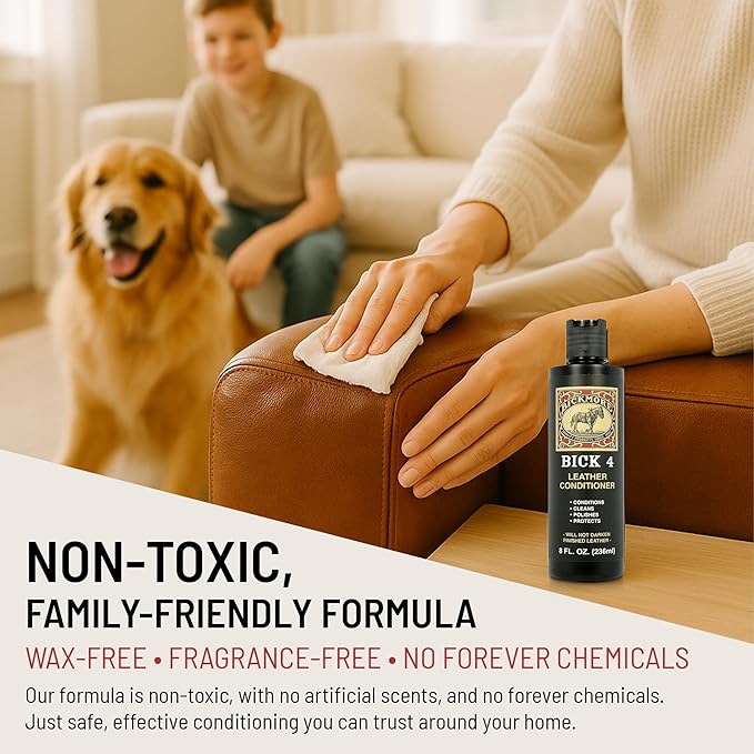 Bick 4 Leather Conditioner and Leather Cleaner 8 oz - Will Not Darken Leather - Safe For All Colors of Leather Apparel, Furniture, Jackets, Shoes, Auto Interiors, Bags & All Other Leather Accessories