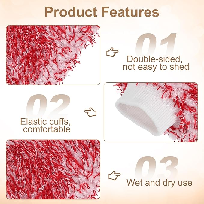 HARFINGTON 4pcs Chenille Microfiber Car Wash Mitts 9.1" x 6.7" Scratch Free Wash Gloves Absorbent Double Sided Plush Cleaning Drying Mitts for Car Washing Home, Red