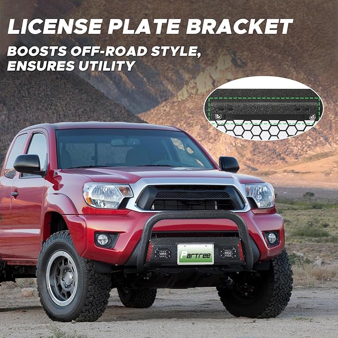 Bull Bar Fit for Toyota Tacoma 2nd gen 05 06 07 08 09 10 11 12 13 14 15 with LED Light & w/License Plate Bracket DIY Paintable Truck Front Bumper Brush Push Bar Front Grille Guard Protector