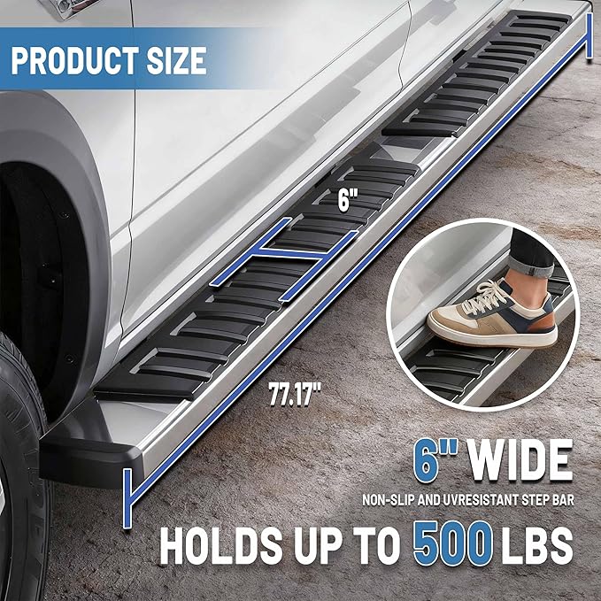 PZ 6" Running Boards for 2026 Dodge Ram 1500 New Body Style Crew Cab Chrome Stainless Steel Side Steps Rails Nerf Bars(Only for 2026 Ram 1500 New Body Style)