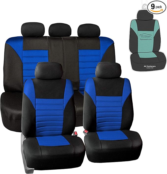 FH Group Automotive Car Seat Covers Full Set Premium 3D Air Mesh Front Seat Covers, Airbag Compatible & Split Bench Cover Universal Fit Interior Accessories for Cars Trucks and SUVs - Blue