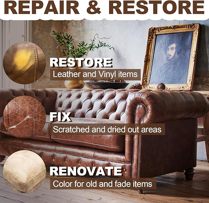 Leather Recoloring Balm, Leather Repair Kit, Leather Dye, Leather Color Restorer, Leather Scratch Remover, Leather Couch Paint, Repair, Leather Scratch Repair, Leather Restorer (Dark Brown with Oil)
