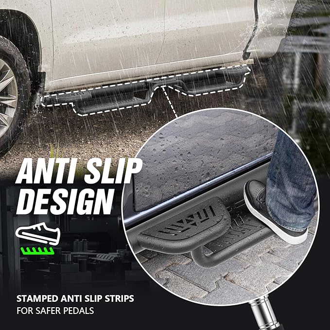 Three Raised Steps Running Boards Compatible with 2019-2025 Chevy Silverado & GMC Sierra 1500, 2020-2025 Chevrolet Silverado/Sierra 2500 3500 HD Crew Cab Side Step (Excl 2019 1500 LD/Limited)