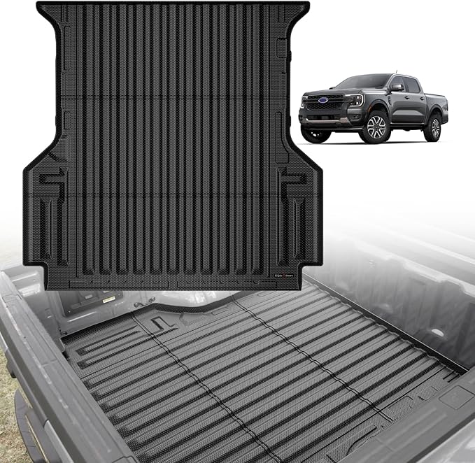 TripleAliners Truck Bed Mat Compatible with 2024 2025 Ford Ranger Accessories 5FT Vehicle Perfectly Flush All Weather Protection TPE Heavy Duty Pickup Car Bed Cargo Mat Bed Liner