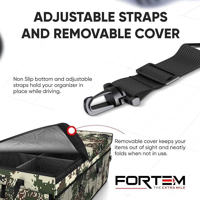 FORTEM Car Trunk Organizer, Collapsible Multi Compartment SUV Organizer, Foldable Storage for Car Accessories for Women Men, 600D Oxford, Non Slip Bottom, Securing Straps, Soft Cover (85L)