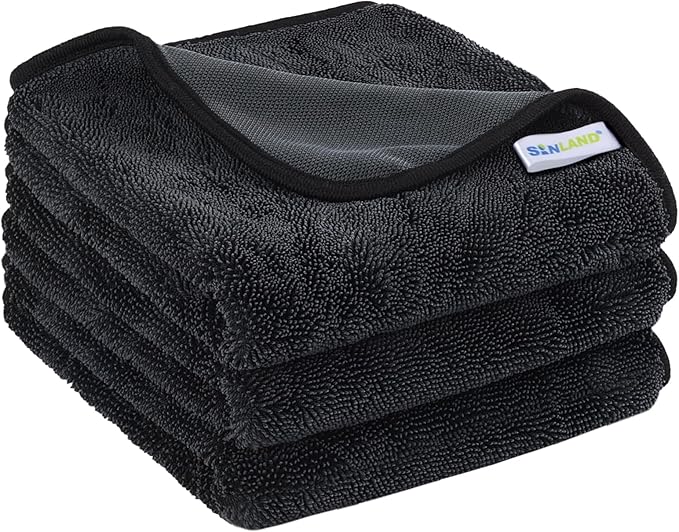 SINLAND 3-Pack Microfiber Ultra Absorbent Drying Towel for Cars and Trucks, 600gsm, Streak-Free, Without Scratches or Water Spots, Car Drying Cleaning Auto Detailing Towels 16" x 24" Dgrey