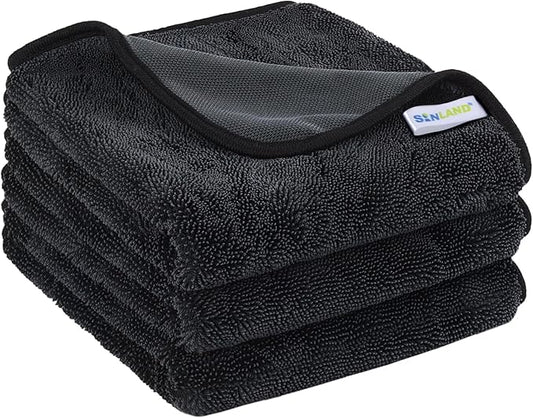 SINLAND 3-Pack Microfiber Ultra Absorbent Drying Towel for Cars and Trucks, 600gsm, Streak-Free, Without Scratches or Water Spots, Car Drying Cleaning Auto Detailing Towels 16" x 24" Dgrey
