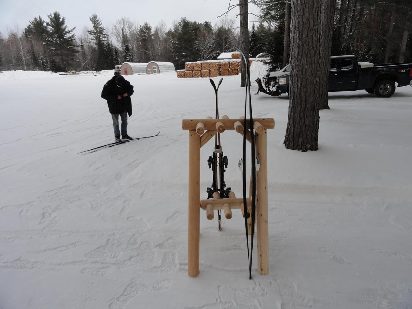 9-Place Freestanding Log Ski Rack Holder, Indoor & Outdoor Snowboard Racks, Standing Storage, Garage Racks for Snow Skis & Poles, Snowboard Rack Garage Storage Organizer- Canyon Brown + 15" Anchor Kit