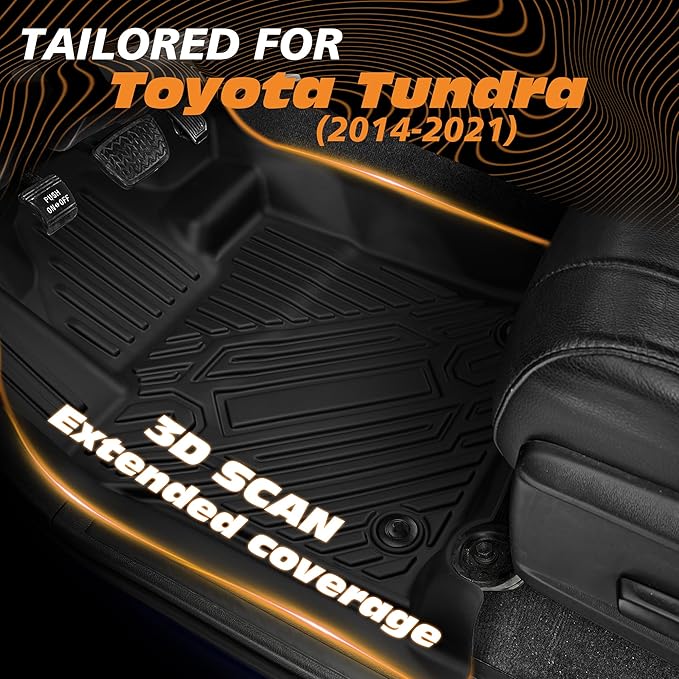 Floor Mats for Toyota Tundra (Only for CrewMax Cab 2014-2021), Custom Fit Front & Rear Row TPE All-Weather Car Liners for Trucks