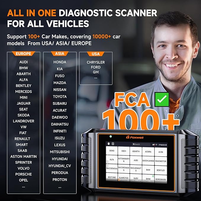 FOXWELL OBD2 Scanner Diagnostic Tool NT726, All System Bidirectional Scan Tool, Code Reader for Cars and Trucks with 12 Resets, ABS Bleeding/Oil/EPB/SAS/D-PF/TPMS/Injector Coding/Throttle/BMS..., FCA