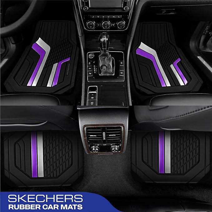 Skechers Heavy Duty Rubber Car Floor Mats,Dual Color Design Floor Mats,All Weather Car Mats,Waterproof Trim to Fit Universal Floor Car Accessories,Automotive Floor Mats for Cars Trucks Suvs,Purple