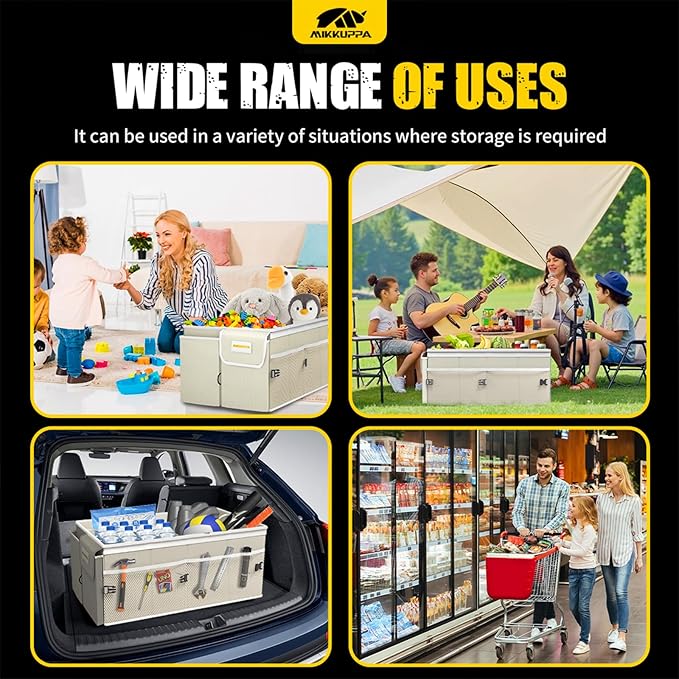 MIKKUPPA Car Trunk Organizer - 65L Collapsible Trunk Organizer with Lid, Sturdy Car Storage for SUV Auto Truck Van with Adjustable Straps and Non Slip Bottom (White)