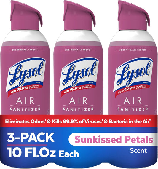 Lysol Air Sanitizer Spray with Odor Eliminator for Home & Office, Sanitizing Spray, Air Freshener Alternative, Sunkissed Petals Scent, 10 oz (Pack of 3)