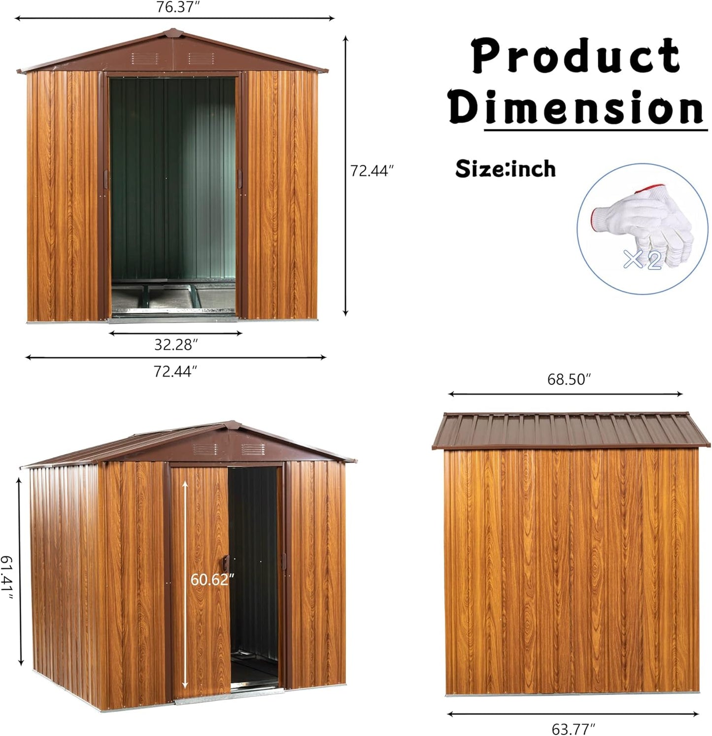 6x6 FT Outdoor Storage Shed, Metal Garden Shed with Frame Floor, Outside Tool Shed with Lockable Sliding Doors, Waterproof Storage Building with Sloped Roof for Backyard, Patio, Lawn, Coffee