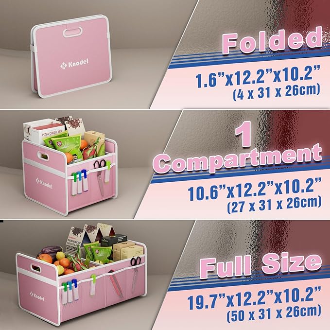 K KNODEL Car Trunk Organizer, Foldable Organizer for Car, Automotive Consoles & Organizers, Storage with Reinforced Handles (Small, Pink)