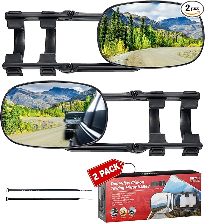 Extended Towing Mirrors, Universal Clip-On Side Mirror Extensions for Pickups, RVs, and Trailers, Tow Mirrors with Extenders (Model HA968)