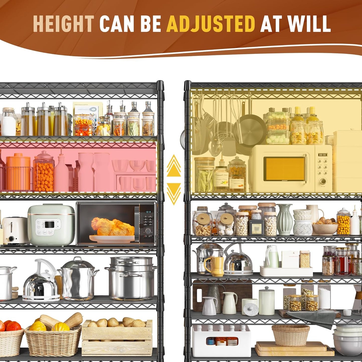 REIBII 71" H Storage Shelves 6 Tier Wire Shelving Unit 1200LBS Metal Shelves Adjustable Shelving Units and Wire Shelf Storage Rack Shelf Metal Shelving, Dorm Storage Shelves, 71" H x 29" W x 14" D