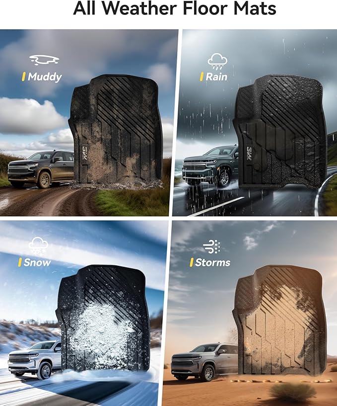 3W Floor Mats & Cargo Liner Fit for 2021 2022 2023 2024 2025 Chevy Tahoe/GMC Yukon/Cadillac Escalade 7 Seat, TPE All Weather Custom Fit Car Accessories Heavy Duty Rubber Full Set Trunk Mats