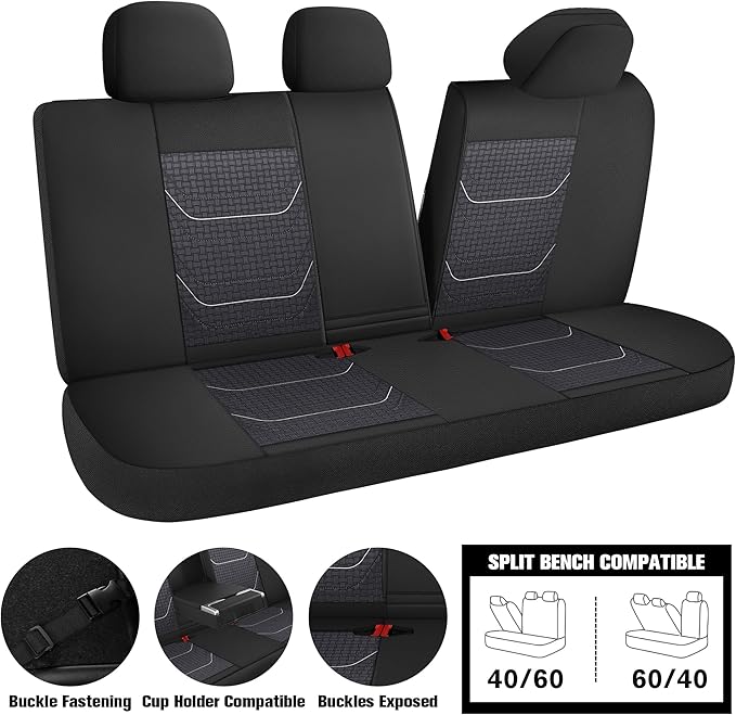 CAROMOP Premium PU Leather&Flannel Car Seat Covers Full Seats,Split Bench Compatible Car Interior Covers, Universal Fit Most Car Sedan Truck SUV(5-Seat Black/White)