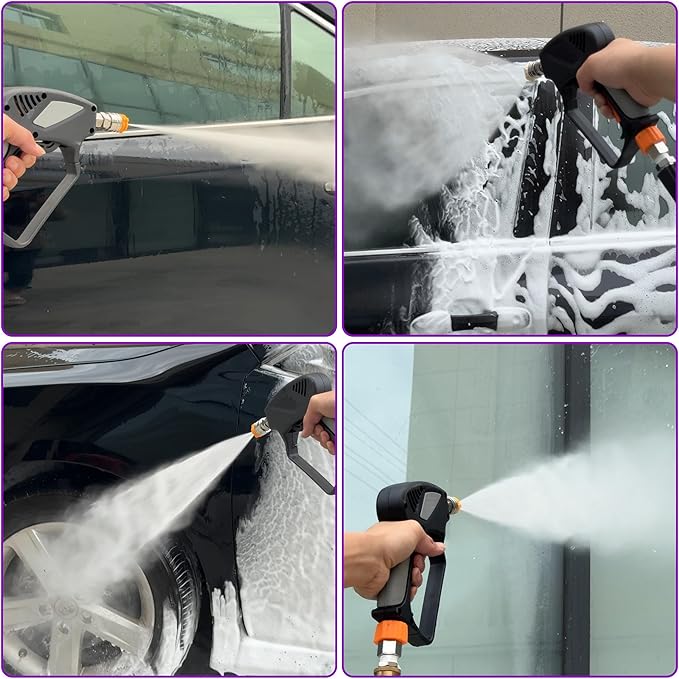 PWACCS Pressure Washer Gun with Swivel, Short Power Washer Gun with 3/8” Quick Connector, M22 14mm /15mm Fitting, 5 Pressure Washer Nozzle Tips with Holder, 5000 PSI Black