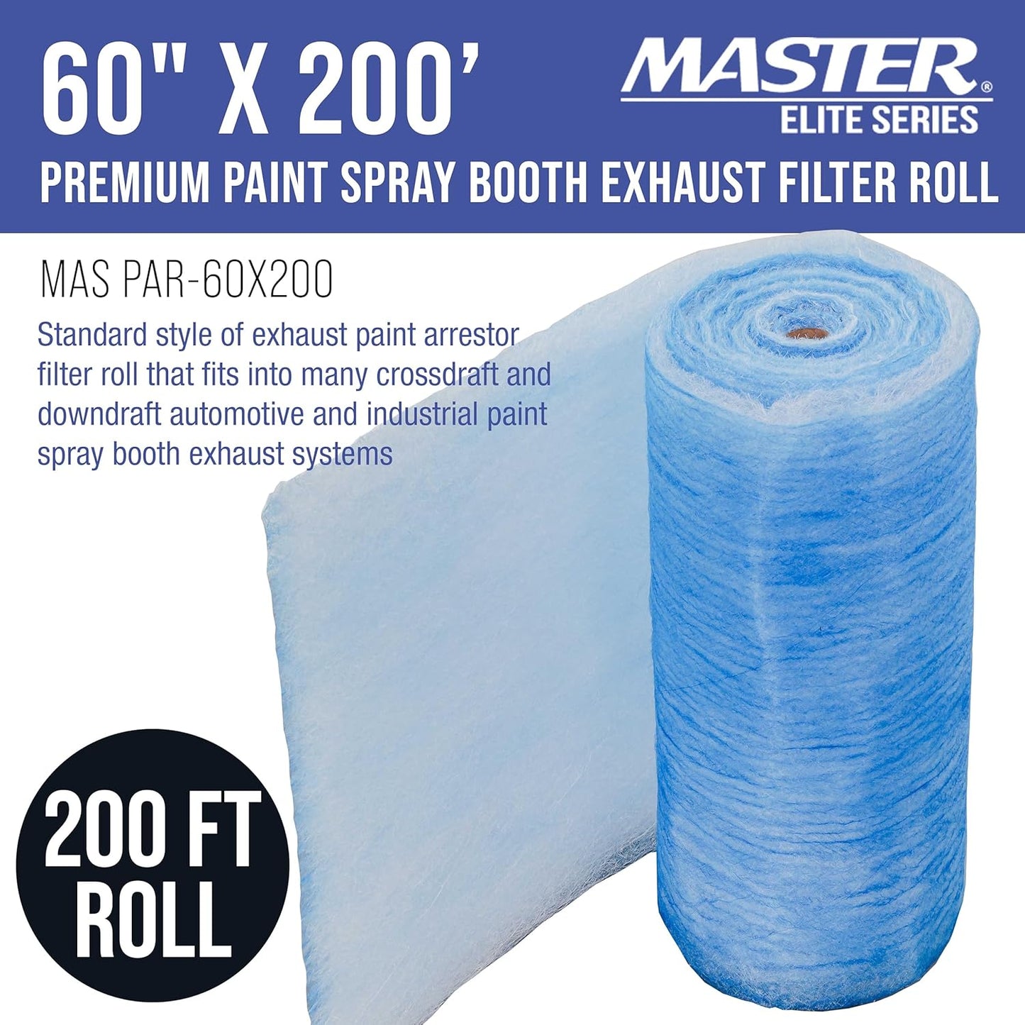 Master Airbrush Elite Paint Spray Booth Exhaust Filter Roll 60" x 200' - 18 Gram Heavy-Duty Fiberglass Paint Arrestor for Filtering Overspray Particles in Auto Body Shops & Refinish Booths