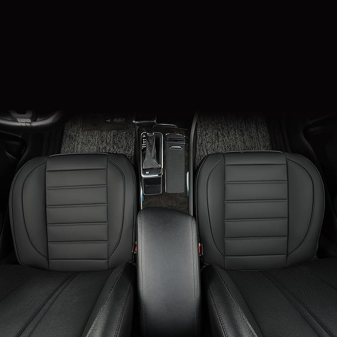 2 Pack Leather Front Car Seat Covers,Bottom Seat Covers for Cars,Driver Car Seat Cover,Luxury Seat Protectors,Waterproof,Full Wrap,for Most Vehicles,Sedan,Truck,SUV(Black)