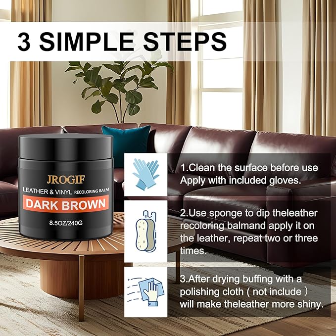 Leather Recoloring Balm, Leather Repair Kit for Furniture, Leather Dye, Leather Color Restorer for Couches, Leather Scratch Remover, Leather Paint for Furniture (Dark Brown)