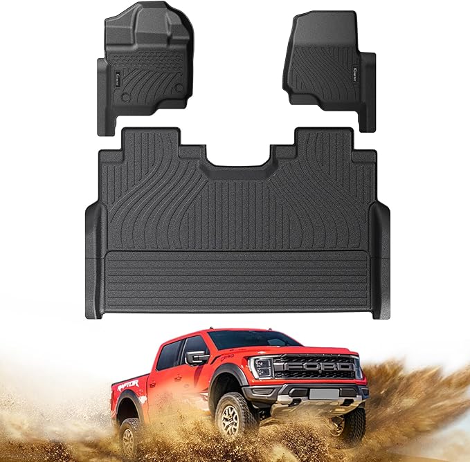 Floor Mats for Cars, Car Mats Full Set for 2015-2025 Ford F-150/F150 Super Crew (Includes 22-25 Lightning Models), All Weather TPE Floor Liners for 1st & 2nd Row Automotive Floor Mats- Black