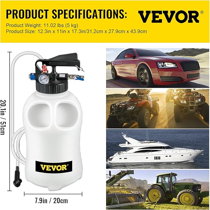 VEVOR Transmission Fluid Pump 2 Way ATF Refill System Dispenser, Oil and Liquid Extractor 10 Liter Large Capacity, Automatic Transmission Fluid Pump Tool Set with 14 Pieces ATF Filler Adapters