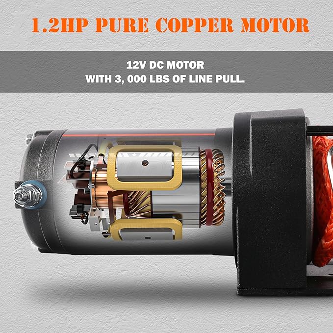 ZESUPER 3000 lb Electric Winch for ATV UTV Trailer Boat Synthetic Rope Winch 12V DC Off Road Towing Winches with Wireless Remote Mounting Bracket